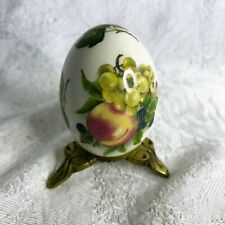 Vintage “The Egg Lady” Miniature Porcelain Egg Peaches and Grape w/ Brass Stand picture