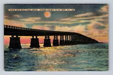 Key West FL-Florida, Sunset Over Bahia Honda Bridge, Vintage c1939 Postcard picture