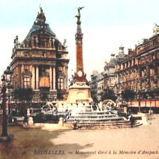 Brussels Brouckere Place Anspach Monument 1911 RPPC Postcard Colorized Belgium picture