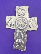 Mexican Silver Pewter Cross Folk Art Wall Hanging Handmade Ornament SALE picture
