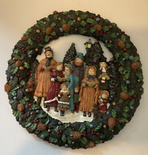 Vtg. Hand Painted Ceramic Christmas Wreath w/Carolers w/box picture