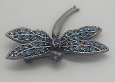 Vintage silver tone blue rhinestone Dragonfly insect brooch pin picture