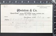 Swinton & Co. Quick Time Stoves Ranges Hardwared Billhead 1912 Port Jervis, NY picture
