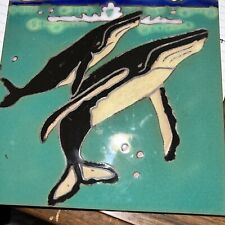 Triton Tile Colorful Painted WHALES  Vintage 1999 Glazed Trivet - Lovely picture