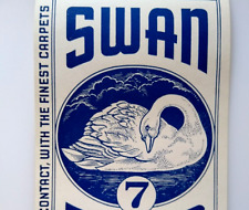 Swan 7 Brand Broom Label Swimming Original Vintage UNUSED Lithograph Artwork picture