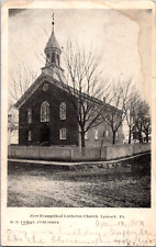 C 1905 Zion Evangelical Lutheran Church Leacock PA Postcard Dirt Street View picture
