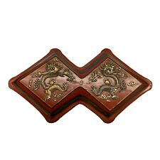 Chinese Distressed Brick Red Lacquer Double Rhombus Dragons Box ws2022 picture