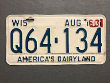 VINTAGE 1963 WISCONSIN LICENSE PLATE AMERICA’S DAIRYLAND WHITE/BLUE Q64-134  😎 picture