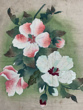 Antique c1900 Hand Painted Antiqued Silk Linen Embroidery Canvas Magnolias 22x23 picture