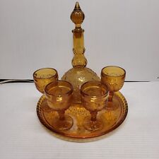 VTG 1970s Tiara Amber Sandwich Indiana Glass Decanter Set 6 Pieces picture