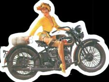 Semi Nude Color Pin Up Sticker- Woman- Motorcycle- Stockings- Legs- Up Skirt picture