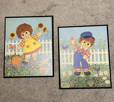 Vintage 70s Raggedy Ann & Andy Wall Art Wooden Plaques 14.75X11.75