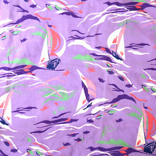 Vintage Fabric yardage print Sail Boats Pier 4.5+ yard Unbranded purple pretty picture