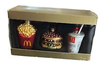 VHTF 2013 McDonald’s Blown Glass Big Mac Fries & Shake Drink Ornament Set In Box picture