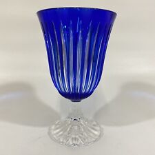 Bohemian Cut To Clear Cobalt Blue Crystal Glass Vase Or Large Goblet  7.5” picture