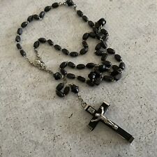 Vintage Made in Italy black wood bead rosary necklace  picture