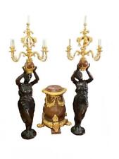 20th Century Big Pair of Bronze French Women Statue Red Marble Gilt Candelabras picture