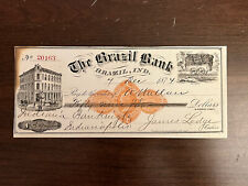 Brazil Indiana The Brazil Bank 1874 Obsolete Signed Bank Check Block Coal picture