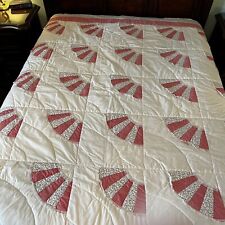 Home Crafted Peachy/Pink Lace & Cotton Grandmothers Fan Quilt 88