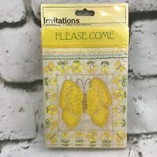 Vintage Party Invitations Set Of 8 Yellow Embroidered Butterflys Gibson NEW picture