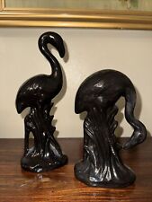 Vintage Mid Century Modern MCM Glossy Black Flamingo Figurine Ceramic Set Of 2 picture