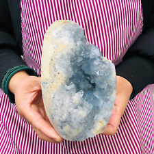 5LB natural blue celestite geode quartz crystal mineral specimen healing picture