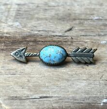 Vintage Native American Arrow Pin Brooch Turquoise Ornate Oval Setting Display picture