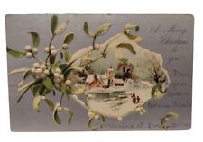 Vtg Postcard Merry CHRISTMAS Embossed Silver Foiled Winter Landscape (A256) picture
