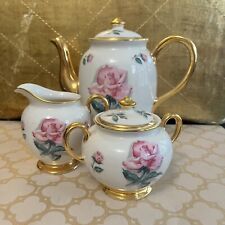 Vintage Kingwood China 5 Piece Tea Set Teapot Creamer Sugar Lids 22K Gold Accent picture