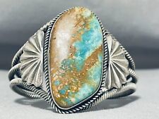 ENORMOUS VINTAGE ZUNI ROYSTON TURQUOISE STERLING SILVER SIGNED BRACELET picture