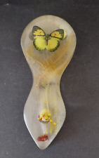 Vintage Retro MCM Acrylic Lucite Spoon Rest Holder Butterfly Fern Died Flowers picture