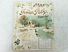 1901 Calendar Card Set German Die Cut Embossed GOLDEN PATHS Poetry Christmas picture