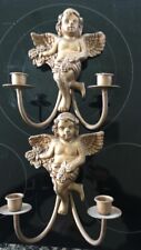 Vintage PAIR Italian Florentine Figural Cherub Putti Gilded Candlesticks  picture