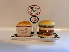 Mom’s Diner Open 24 Hours Salt And Pepper Shakers Burger And Fries Ceramic  picture