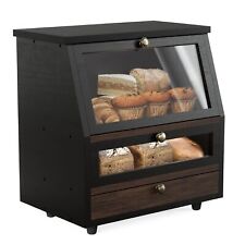 OFFURNIT Wooden Bread Box for Kitchen Countertop, Black Bread Box Organizer, ... picture