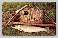 Postcard Brown Trout Fishing Gear West Virginia, Vintage Chrome M17 picture