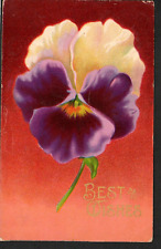 Vintage Old Postcard Purple  Flowers Basket Best Wishes Early 1900's  Card picture