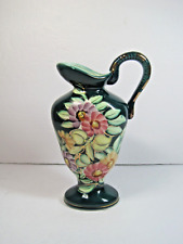Vintage Hand Painted Floral Ceramic Pitcher Vase With Gold Trim 8