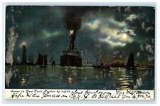 1909 Moonlight in New York Harbor New York NY Antique Posted Postcard picture