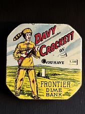 Vintage Davy Crockett Dime Bank ~ Rare Cloudy Sky - Metal Coin Pocket Bank picture