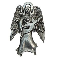 VINTAGE PEWTER ORNAMENT Angel with Mandolin Marked WP picture