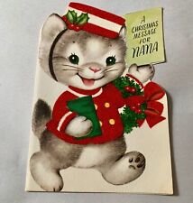 Vintage Rust Craft Christmas Card - For Nana - Kitten Bellhop - Unused picture