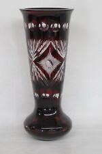Monumental Bohemian Czech Burgundy Red Cut To Clear Tall Vase 3453B picture