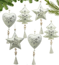 Farmhouse Rustic Tin White Scandinavian Christmas Tree Ornaments Metal Pedant Ch picture