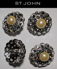 St John Knits Round Silver Tone Pearl Smoke Gray & Clear Crystal Buttons  picture