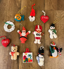 Vintage Christmas Ornaments 1970's 1980's Cross Stitch Unique Lot Santa Snowman picture