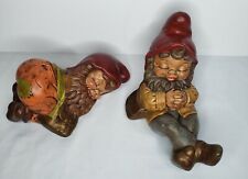 Set of Vintage Hand Painted Ceramic Garden Gnomes Sleeping & Resting - NICE- picture
