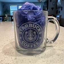 Starbucks Clear Glass Etched Logo Coffee Mug Cup 12 oz Vintage Made in USA picture