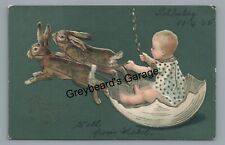 Bunny Rabbits Baby in Eggshell EASTER Vintage 1905 German Postcard picture