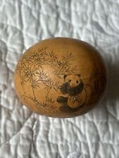 Old Antique Chinese Etched Scrimshaw Gourd / Seed Pod Pandas Bamboo Beautiful picture
